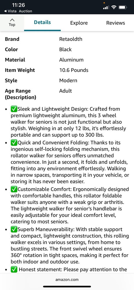 Premium 3 Wheel Rollator Walker for Seniors, Lightweight Foldable Elderly T (SR)
