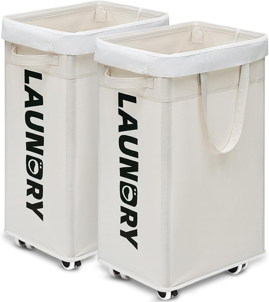 Laundry Baskets with Wheels and Handle, 2-Pack 75L Collapsible Laundry Baskets,