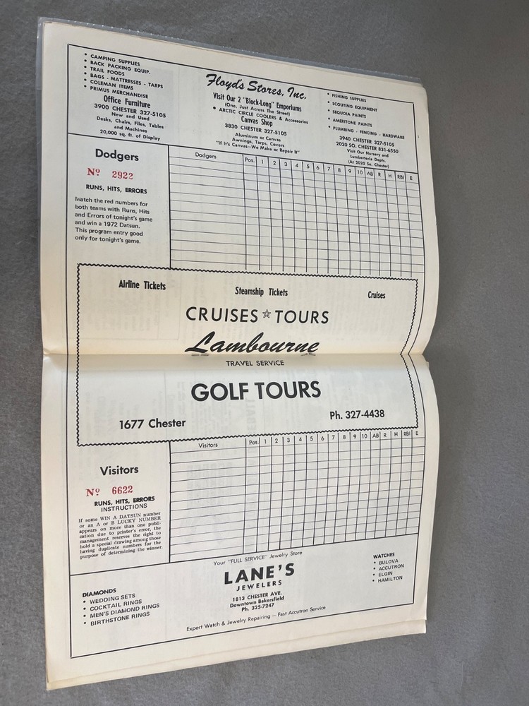 Vintage Baseball Program Book Bakersfield Dodgers Program Roster AAA League '72