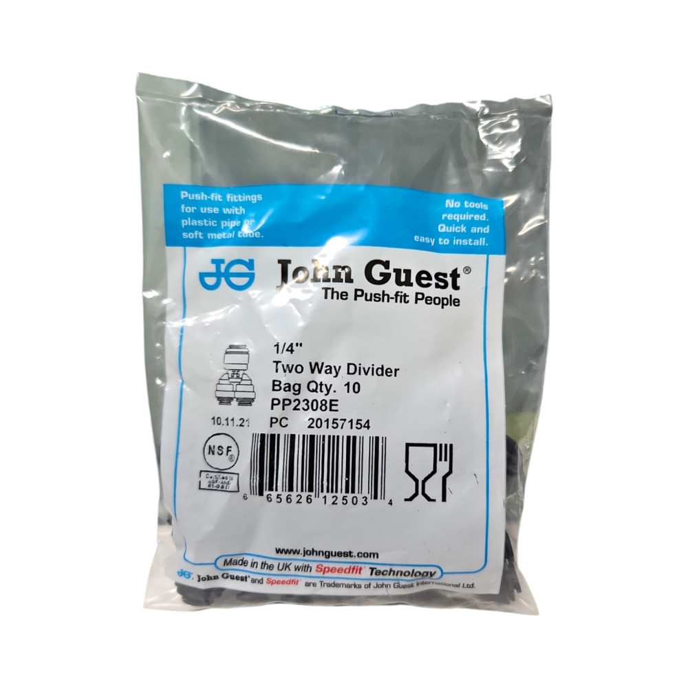 John Guest PP2308E Two Way Divider - 1/4" - 10Pack