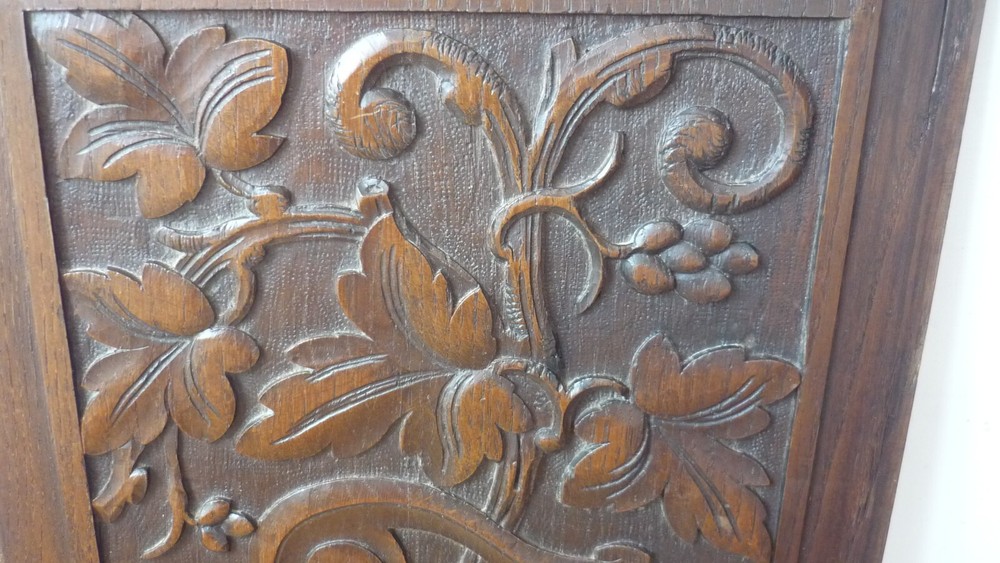 Antique French Carved Solid Oak Wood Panel VINE LEAF