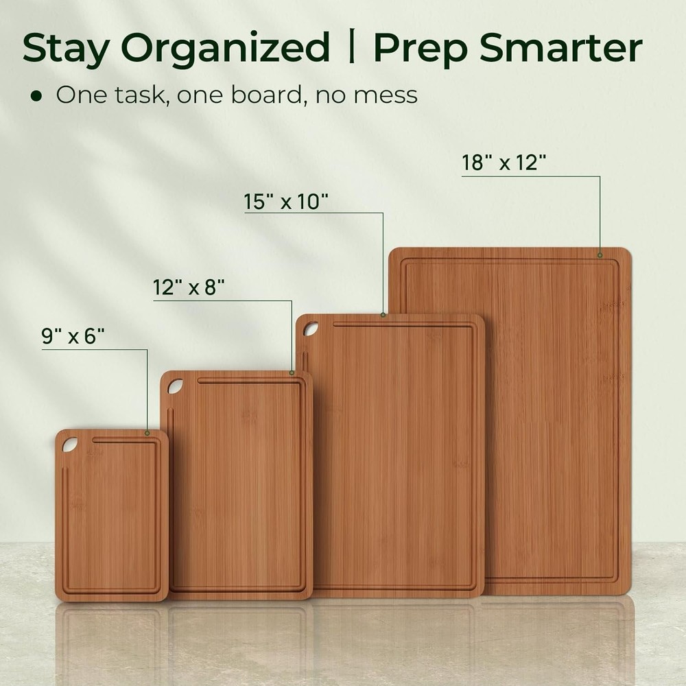 KeeCHEE® 4-Pcs Dark Carbonized Bamboo Cutting Board