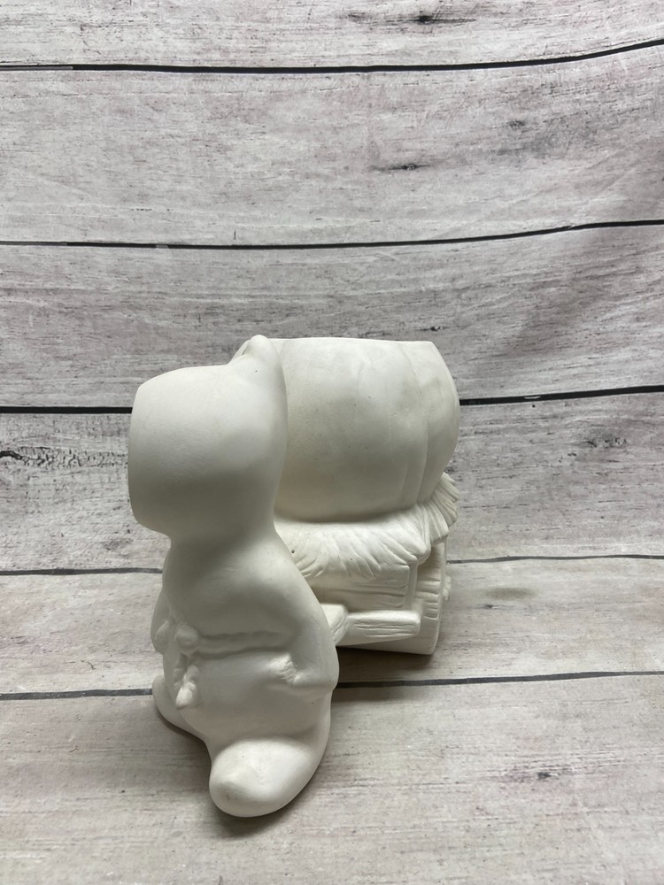 Vintage Ceramic Mold Halloween Ghost Pulling Jack O Lantern Pumpkin Wagon