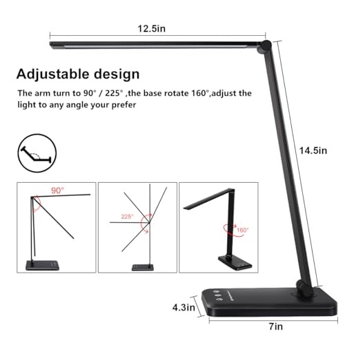 LED Desk Lamp Dimmable Table Lamp Reading Lamp with USB first-generation Black