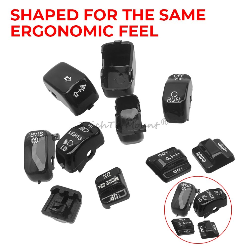 Black 10pcs Hand Control Switch Button Caps For Harley Electra Glide Tri Glide