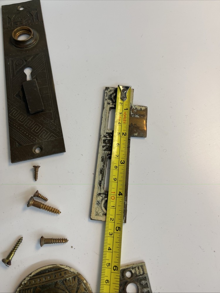 Antique RH Company Mortise Lock Set Brass Knobs Escutcheons Complete