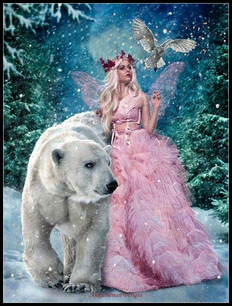Chart Needlework Crafts DIY-Counted Cross Stitch Pattern -Fairy and White Bear