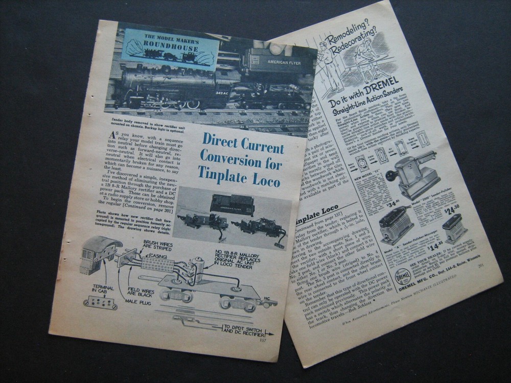 1954 "Direct Current Conversion for Tinplate Locomotive" model train feature