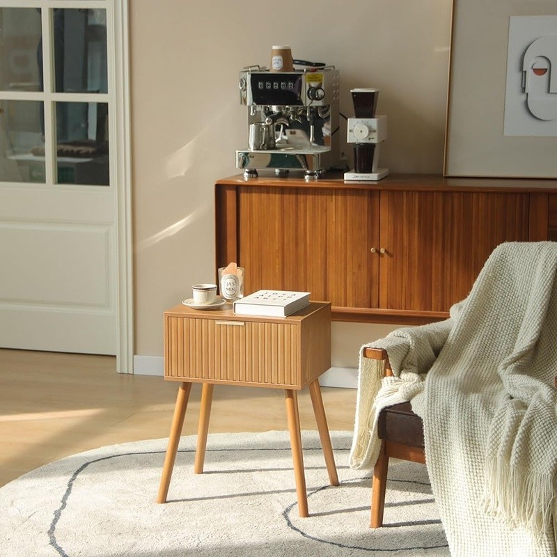 Fluted Nightstand Modern Storage Bedside Table Easy Assembly Small Spaces New