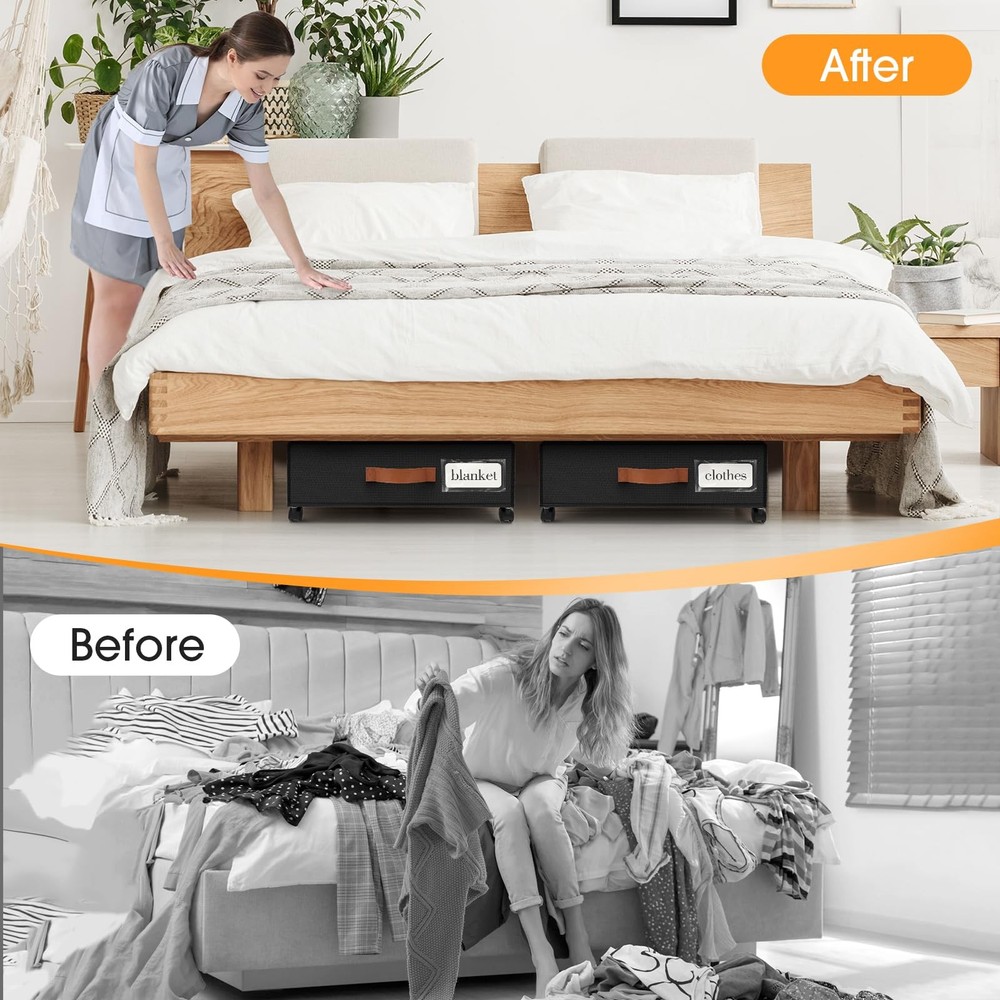 SpaceHacks Under Bed Storage with Wheels 2Pack Storage Containers with Clear ...