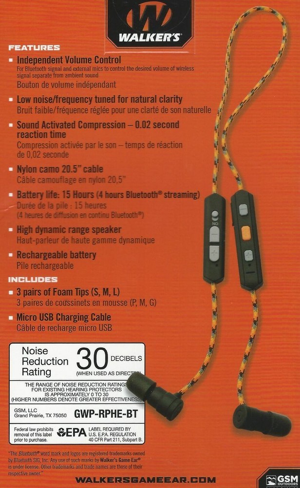 Walker's Rope Hearing Enhancer w Bluetooth RPHE-BT