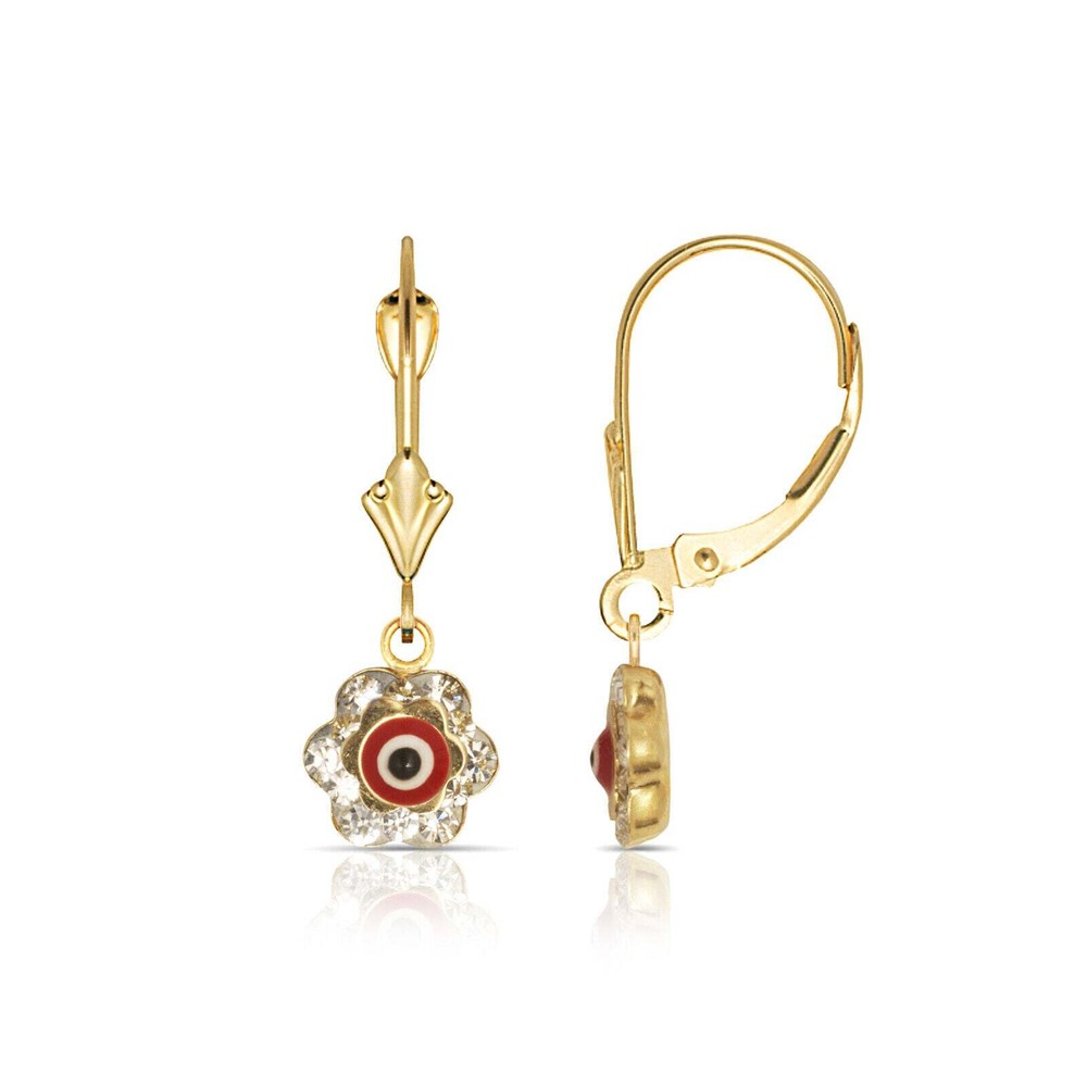 Dark Blue Evil Eye 14K Yellow/white Gold Dangle Earrings