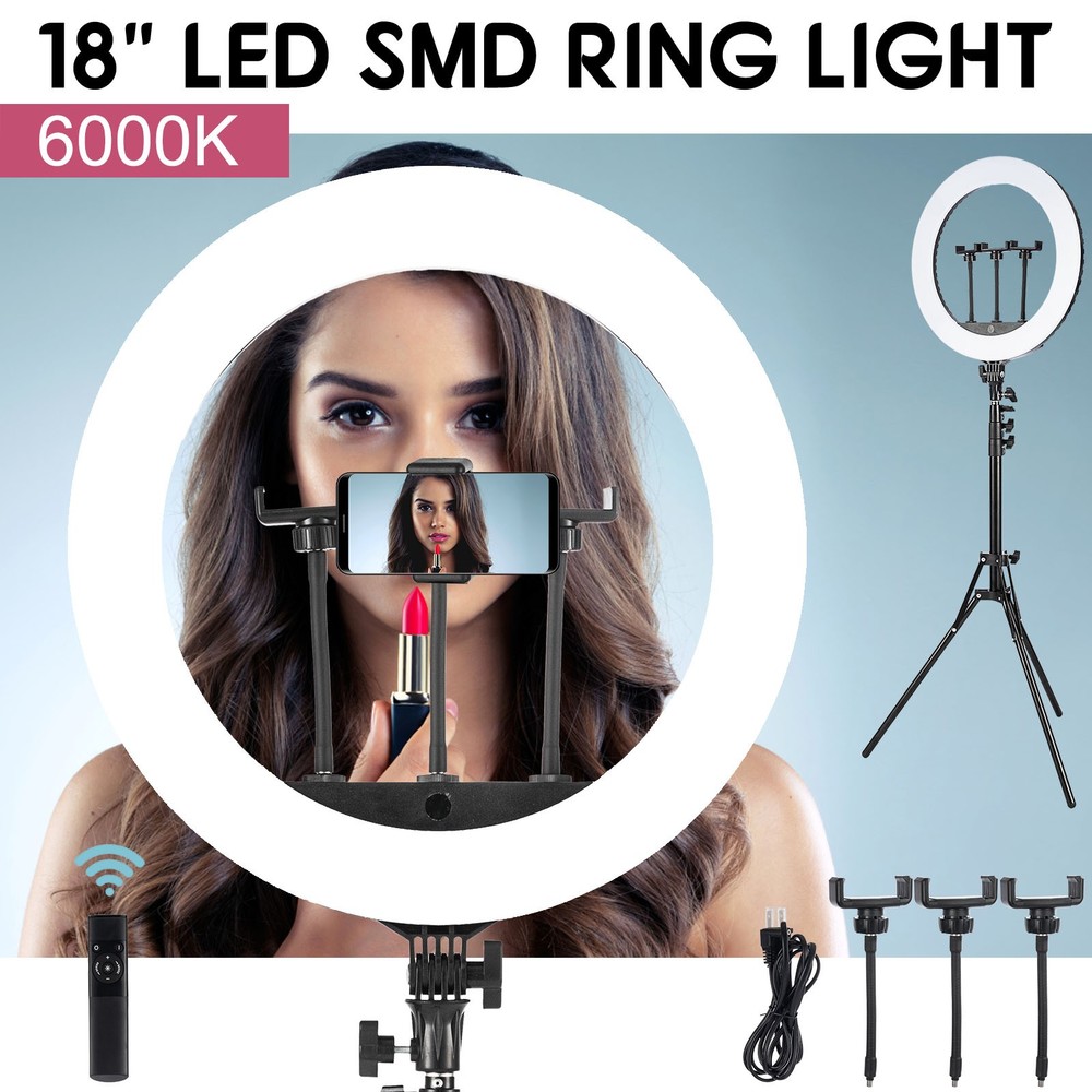 18" LED Ring Light Kit with Stand Dimmable 6500K For Makeup Phone Camera Youtube