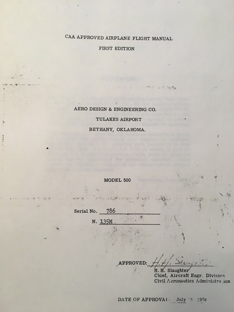 Aero Design & Engineering Commander 500 CAA Approved Pilot's Flight Manual