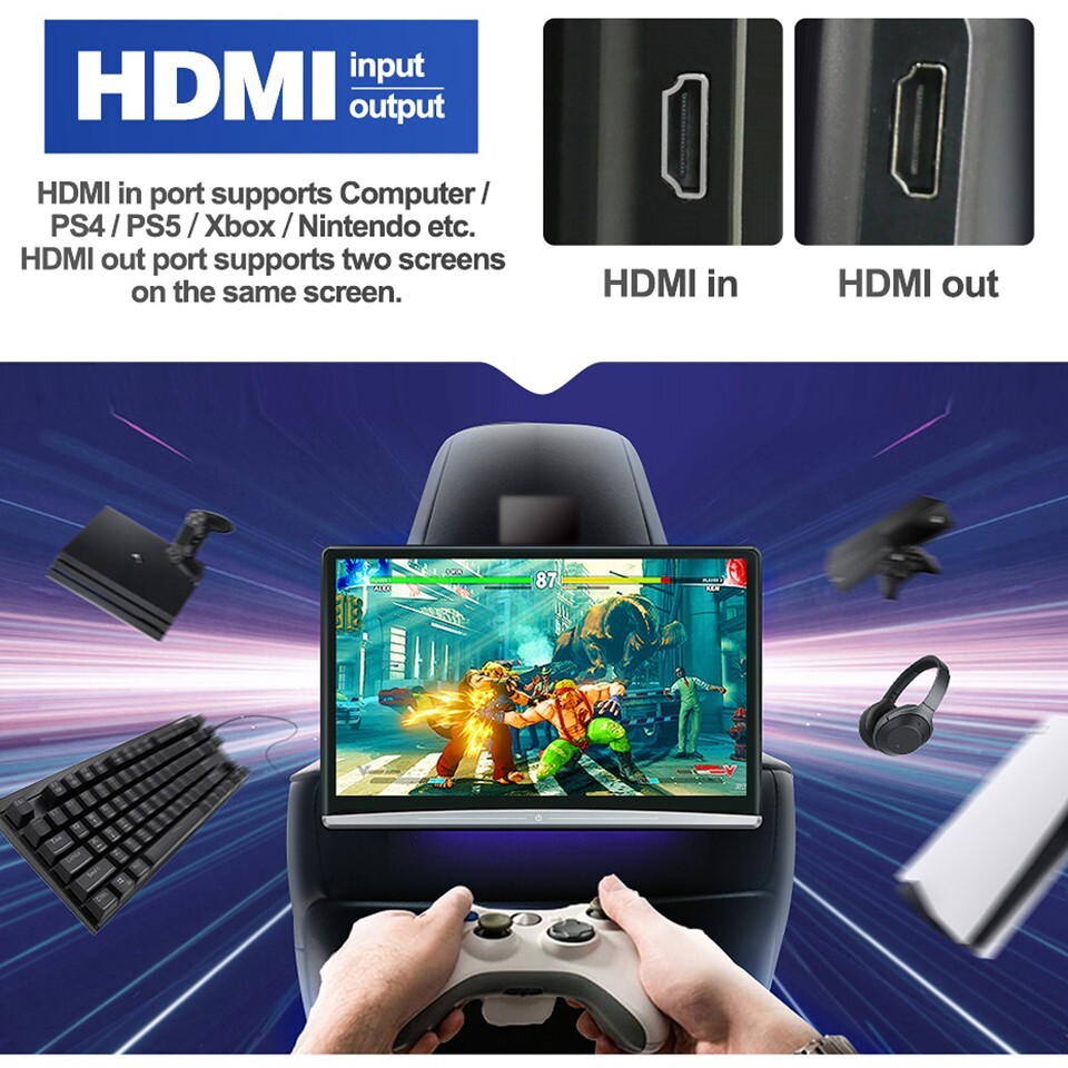 Android Headrest Display HDMI Screen For Ford Escape Rear Seat Entertainment