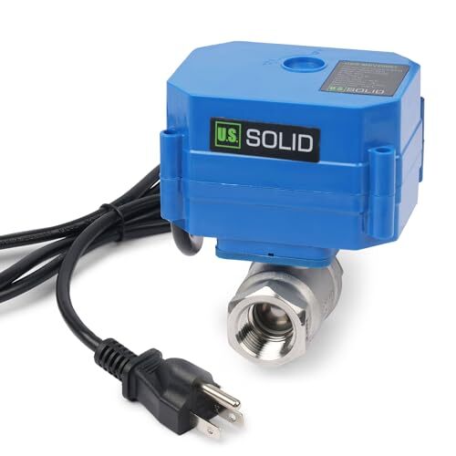 U. S. Solid Motorized Ball Valve w/ US Plug 1/2in SS AC 110V NC Blue Casing