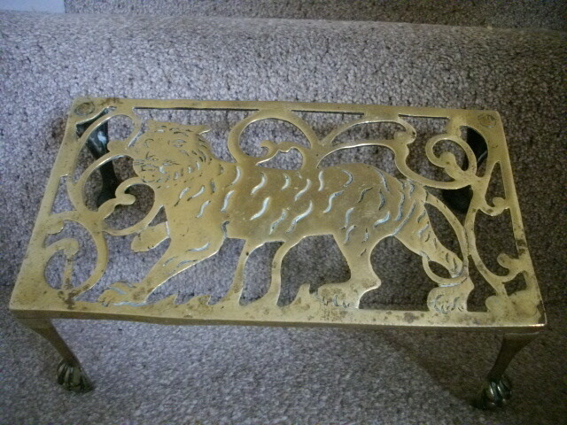 Brass trivet stand with strolling Tiger c1880