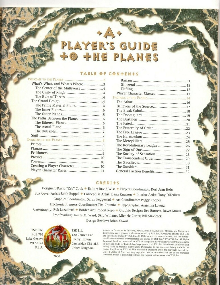 AD&D PLANESCAPE Campaign Setting GUIDE TO THE PLANES David Cook 1994 DUNGEONS