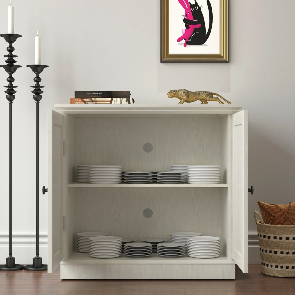 Storage sideboard cabinet with 2 decorative acrylic mirrored doors, adjustable