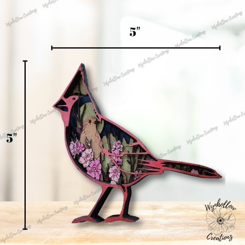 Cardinal Outline with Garden Scene Wood Layer