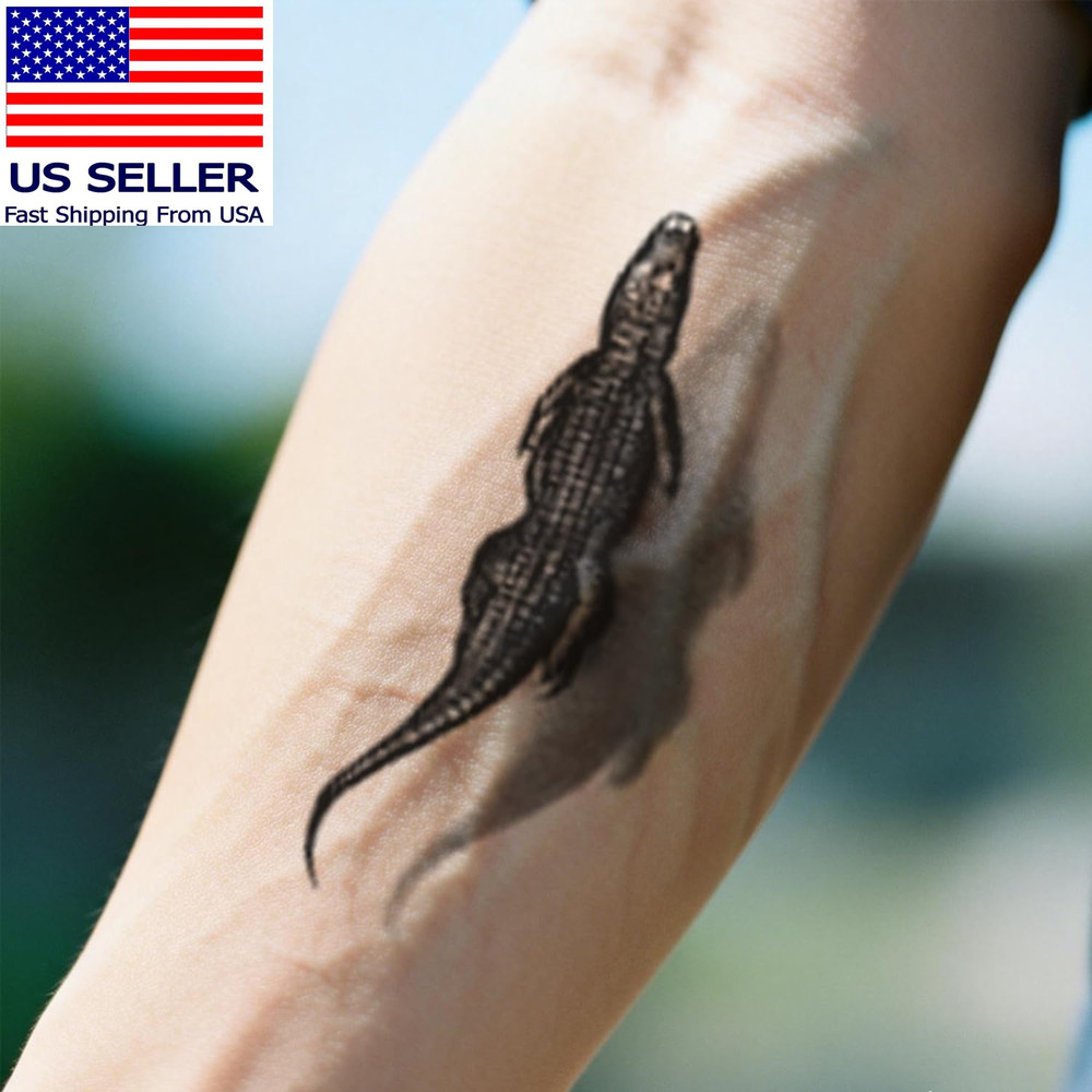 Semi Permanent Tattoos, 2 Sheets Realistic Gator Temporary Tattoo, Develops Full