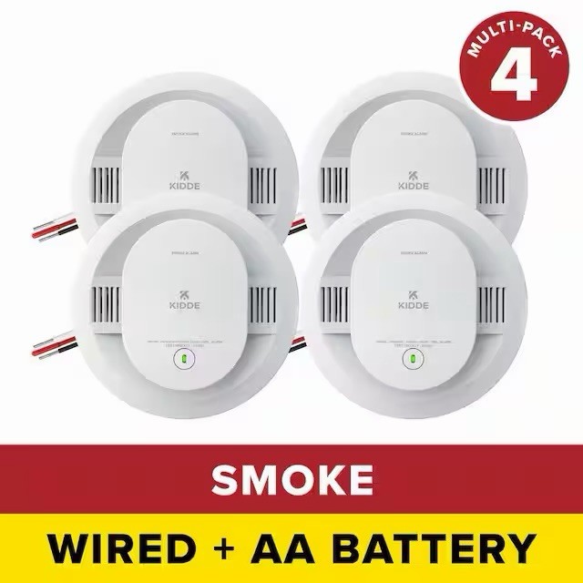 Kidde Hardwired Smoke Detector, AA Battery Backup, Interconnectable , 4 Pack