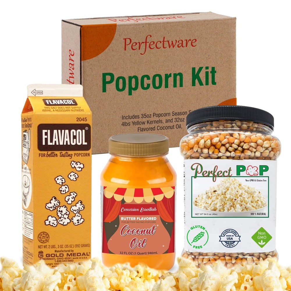 Perfectware Popcorn Kit- Includes 35oz Popcorn Season Salt 4lbs Yellow Kernel...