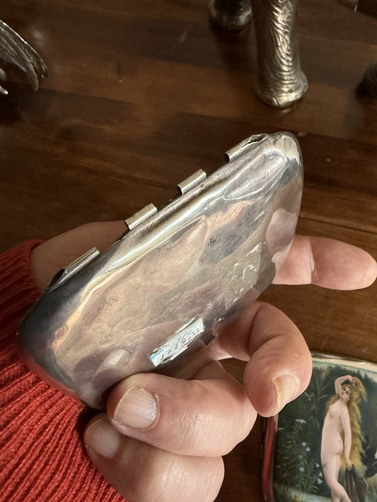 Antique Enamel Sterling Solid Silver Erotic Victorian Lady Cigarette Case Box