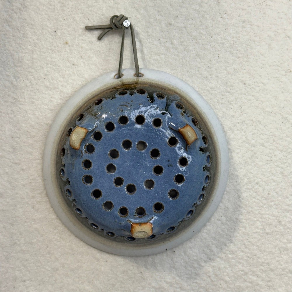 Handmade Functional Studio Pottery Ceramic Berry Bowl Colander Decorative Hanger