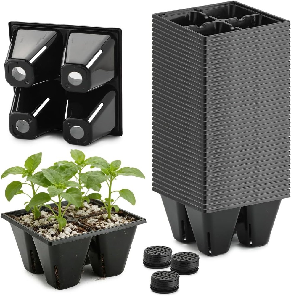 40 Pack Reusable 4-Cell Seed Starter Tray Seedlings Deep Large Cell Plant