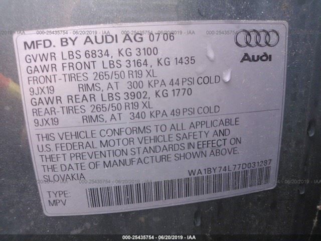 07-09 Audi Q7 Front Left Driver Seat Wire Harness T