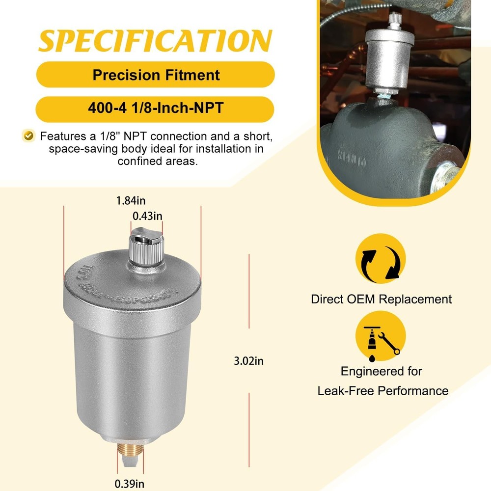 400-4 Float Air Hy-Vent, 1/8" NPT Automatic Valve for Hydronic Heating Systems