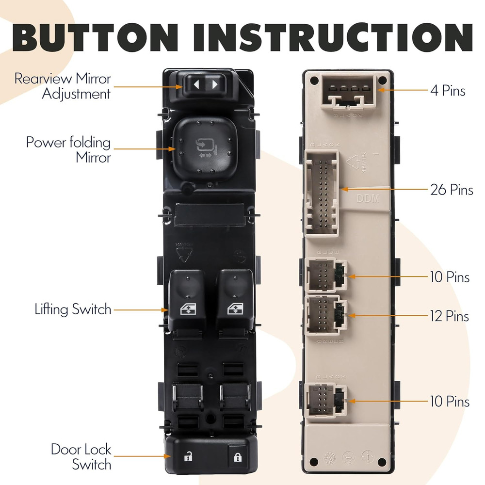 15883322 Driver Side Power Window Switch with Folding Mirror Switch Fit for 2003
