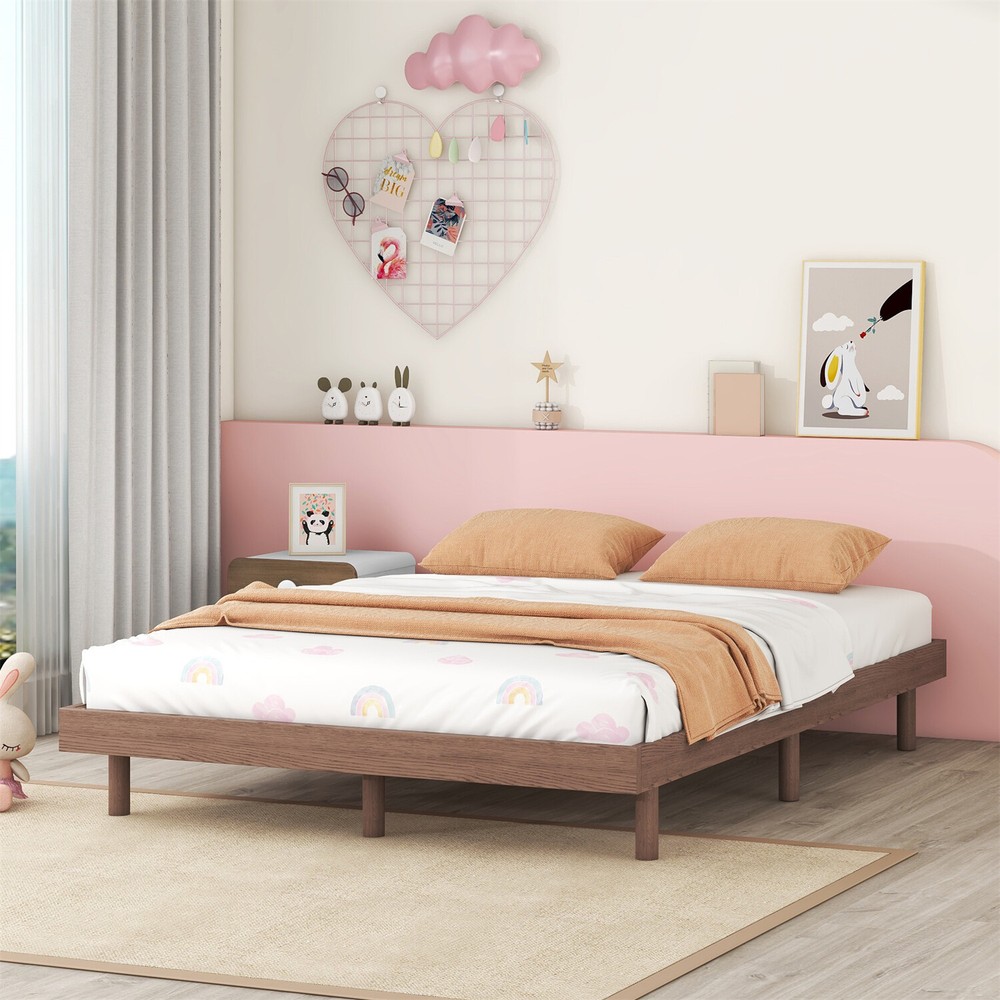 Twin/Full/Queen Size Floating Bed Frame Wood Platform Bed Frame w/ Headboard