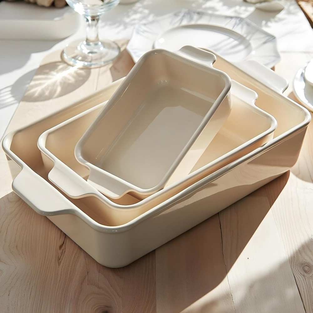 Ceramic Bakeware Set, Rectangular Baking Dishes, for Casseroles, Lasagna, Cake,