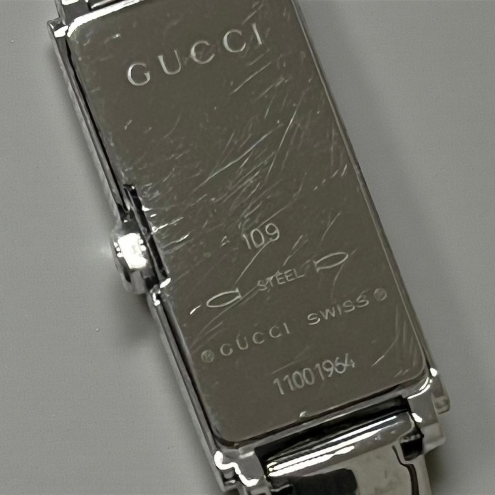 Gucci 109 Watch Bangle Timepiece Striped Boots Pattern Silver Stainless