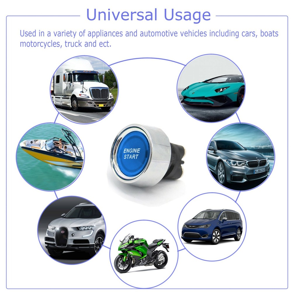 Universal 12V Car Blue Illuminated Engine Start Switch Push Button Race Starter