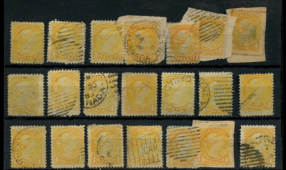 21 x copies 1 cent Small Queen lot Canada used