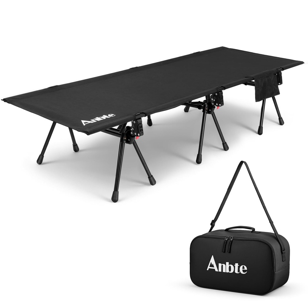 Height Adjustable Camping Cot with Storage Net & Bag, Support up to 400lbs Co...