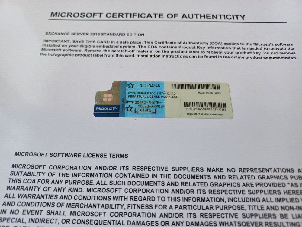 Microsoft Exchange Server 2016 STANDARD Retail Unlimited CAL CoA Authentic