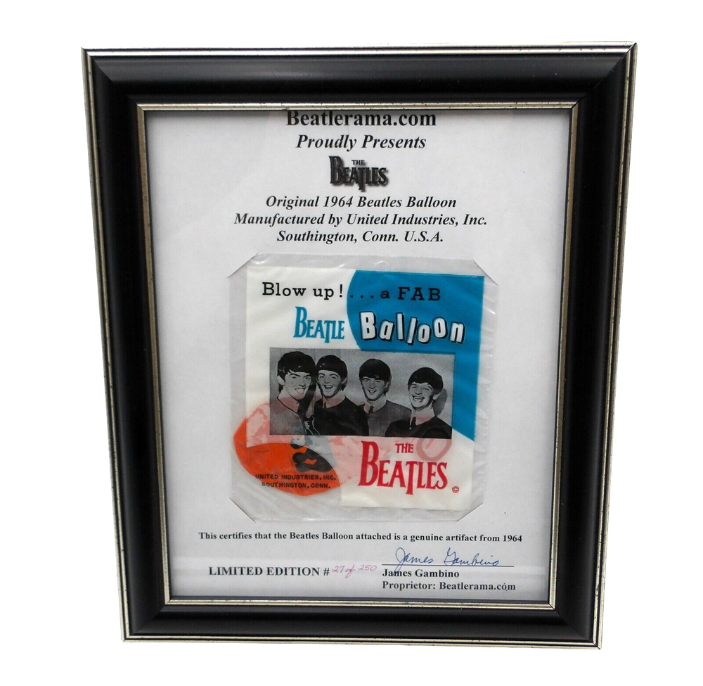 Original Beatles Balloon Fab Four Framed Certified Authentic Genuine Artifact