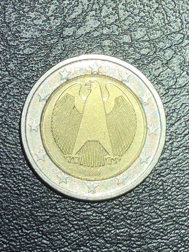 Germany 2014 F Error, 2 Euro coin, eagle, misprinting with eccentricity errors