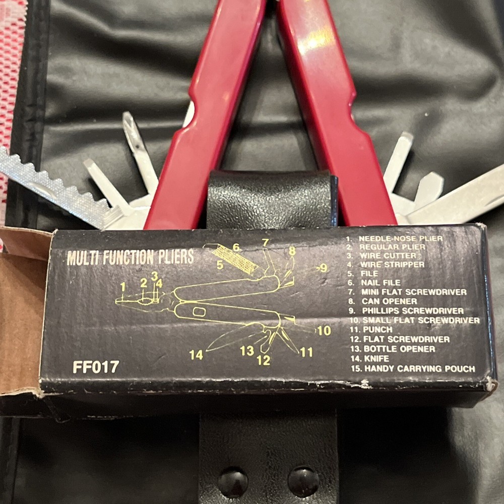 Multi Tool 8 Blade Pocket Knife Red Handle Black Sheath NIB