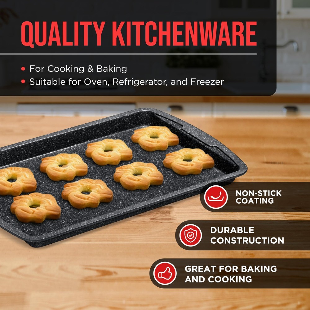 Gray Marble Nonstick Bakeware Set 3 Piece Professional Quality Cookie Sheets