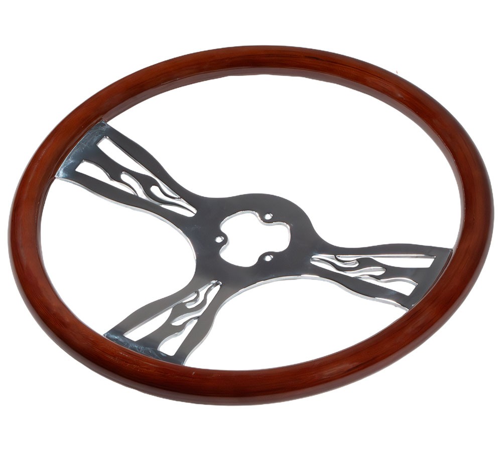 18"Wood 3-Spoke Fire Pattern Steering Wheel Kit w/Adapter Hub for Freightliner