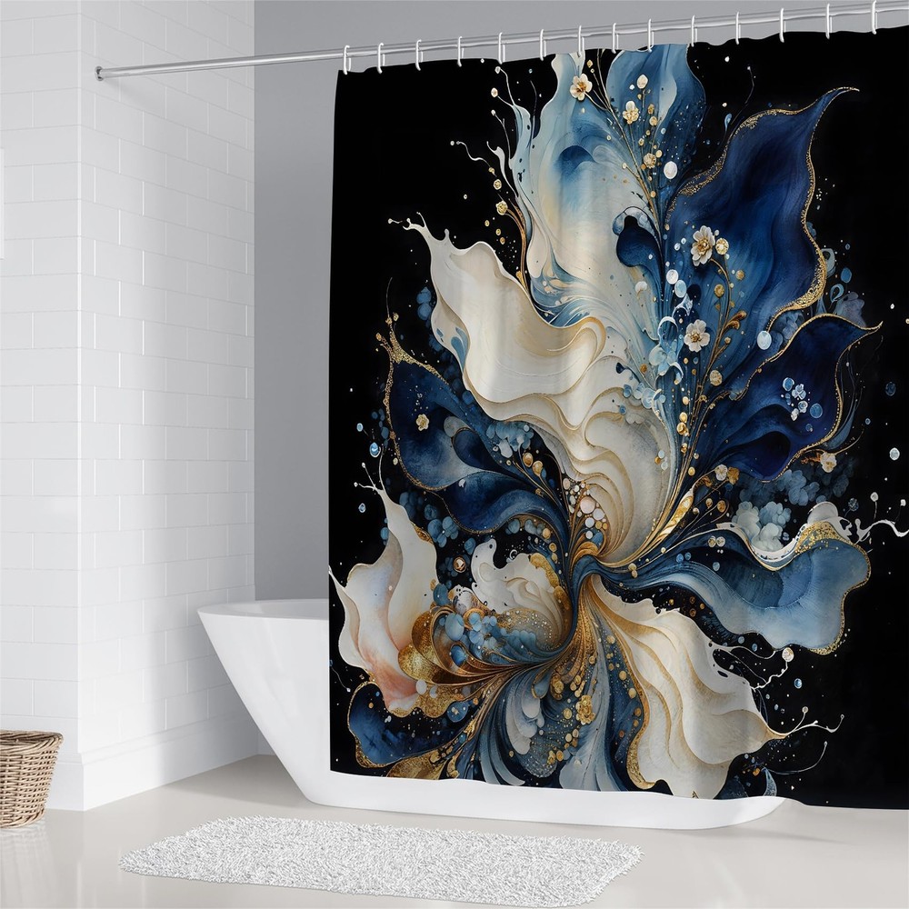AZHM 4pcs Shower Curtain Sets Abstract Blue Bathroom Decor with
