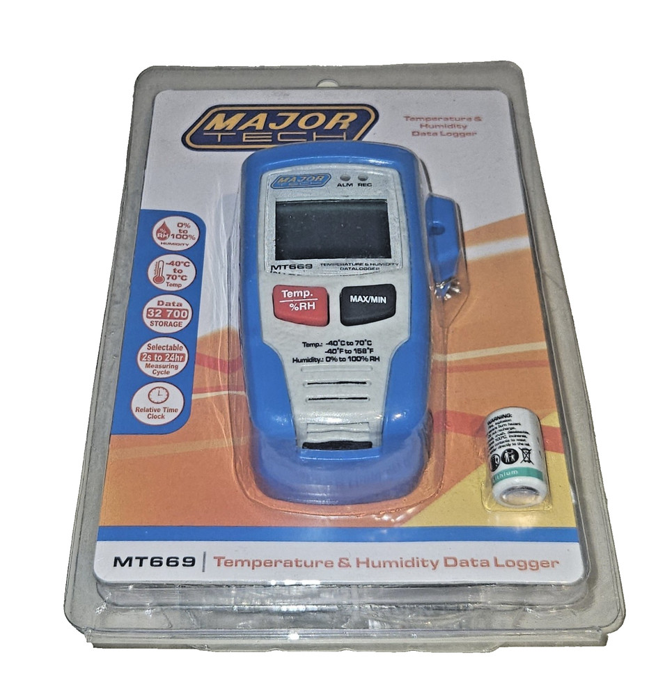 Major Tech Temperature & Humidity Data Logger, LCD Display MT669