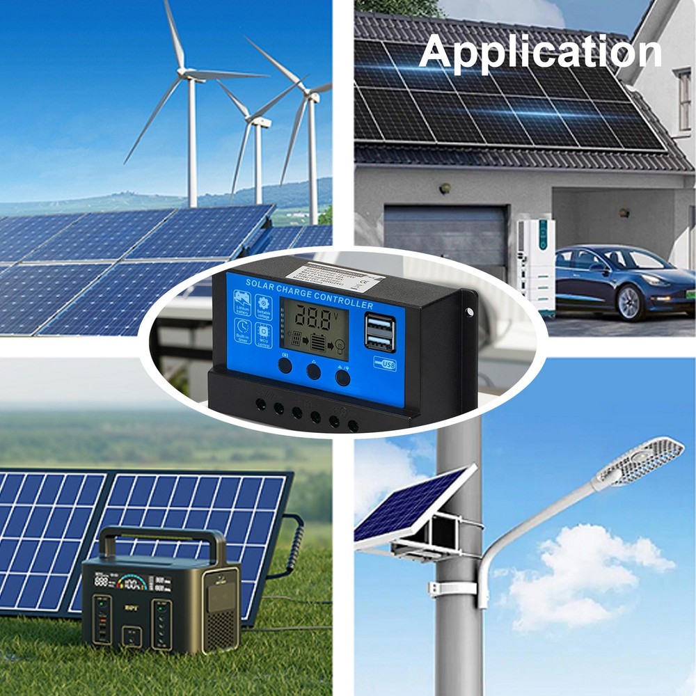 30A Solar Panel Battery Charge Controller 12V/24V LCD Regulator Auto Dual USB US
