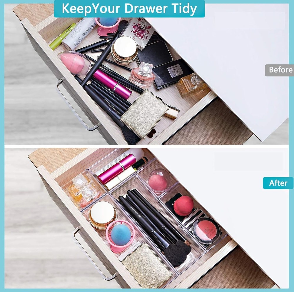 DCA 12 PCS Clear Plastic Drawer Organizer Set, 4 Sizes Makeup organizer, Vanity
