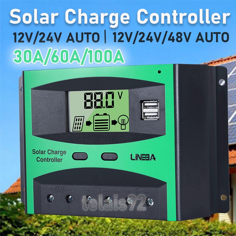 100A 60A 30A Solar Panel Regulator Charge Controller 12V/24/48V Lithium Battery